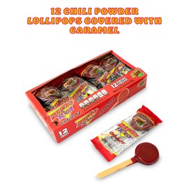 Zumba Rica Chamoy Chili Powder Lollipop 12pcs - Chamoy Lollipops with Chili Powder Cover with Caramel - Mexican Lollipop - Chamoy Candy - Mexican Suckers with Chili Powder - Mexican Candy