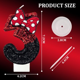 JonesLi 3Th Birthday Candle for Cake，Red with Bowknot Candles,Red Birthday Decorations, Fits Minnie Mouse Birthday Decorations，for Minnie Mouse Party Decorations，Girls Pink Birthday Decorations