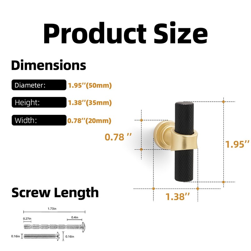 KOMOTIA 10 Pack Cabinet knurled Knobs Matte Black and Brushed