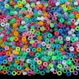 GUJOXILA Pack of 1000 Colourful Luminous Pony Beads with for Threading Large Hole 6 x 9 mm Kandi Beads Craft Beads Pony Beads Set for Necklaces Key Chain Jewellery Making