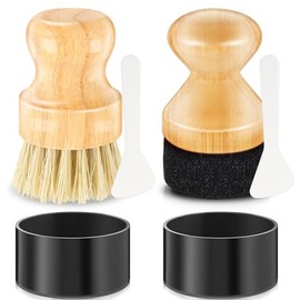 Qinyoung 2 Pcs Cutting Board Oil Applicator Set Bamboo Wax Applicator with Sisal Fiber and Sponge for Mineral Oil Board, Wooden Worktops, Butcher Blocks, Utensil Care(Classic)
