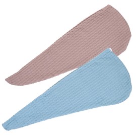 SAFIGLE 2Pcs Quick Dry Hair Drying Towel Wraps Ultra Absorbent Hair Turban with Button Design Portable Shower Hats Blue Brown for Home Use