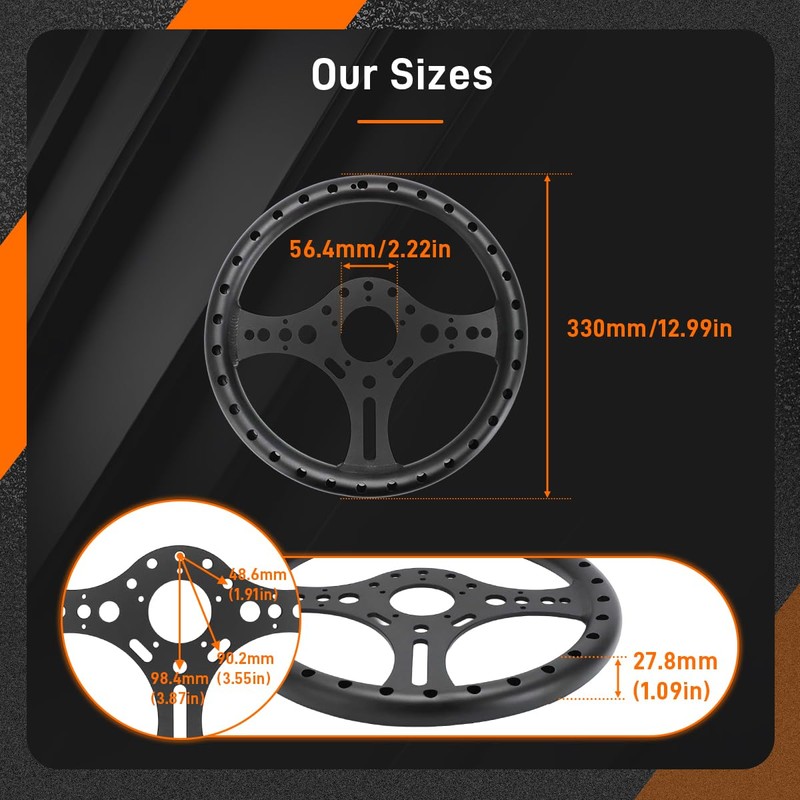 Lightweight Aluminum Alloy 13.5" Racing Steering Wheel - Only 1.57lbs,