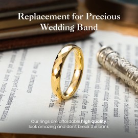 King Will Tungsten Carbide Wedding Ring for Men Women Promise Ring for Couple 4mm Gold Plated Multi-faceted Shining Luster High Polished Wedding Band Comfort Fit 9