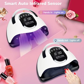 UV LED Lamp for Nails, 280 W Nail Dryer, Quick Drying Nail Curing Light with 66 LEDs, Car Sensor, 4 Timer Settings, Portable Handle, Larger Space, a Useful Nail Tool Set