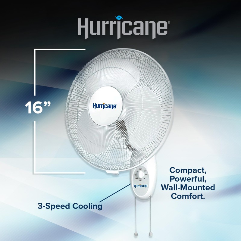 Hurricane Supreme Oscillating Wall Mount Fan w/ 3 Quiet Speeds,