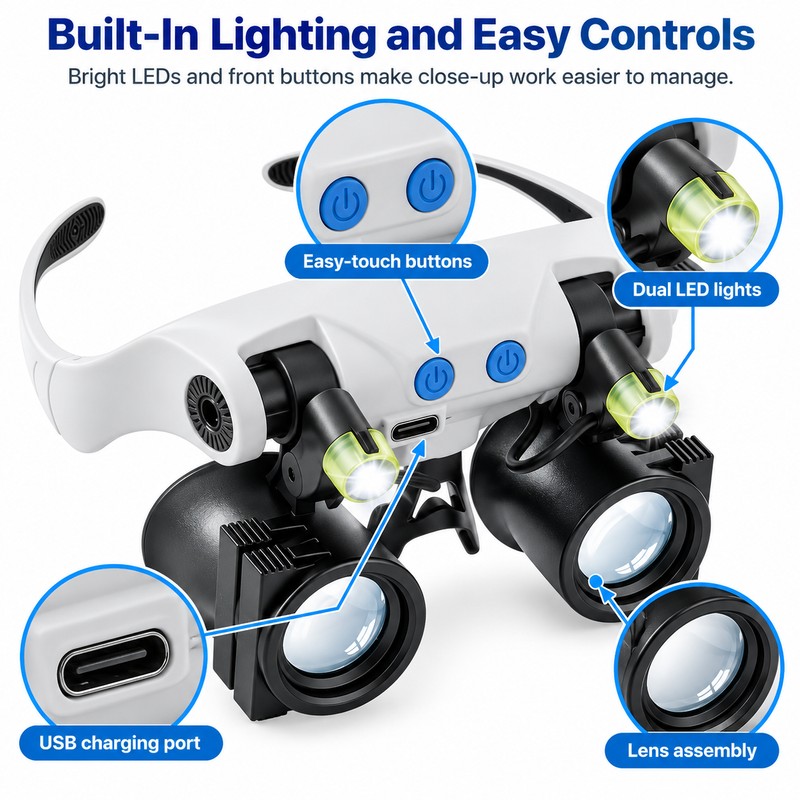 LED Magnifying Glasses for Detailed Work – Hands-Free Magnifier with