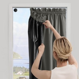 NICETOWN 100% Blackout 118 inch Curtains for Bedroom Easy to Install, Lightweight Portable Window Treatments Energy Saving Room Darkening Blinds with Suction Cups, Grey, 1 Panel, W52 x L118