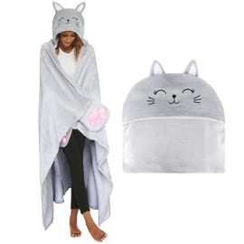 Shoppawhile Cat Blanket with Sleeves and Hood Gifts for Cat Lovers Cuddly Blanket Fluffy Cute Blanket Hoodie Portable Blanket Funny Cat Gifts for Women Children for Christmas