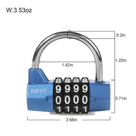 NBYT 4 Digit Combination Lock, Blue, Portable, 2 inch Wide Lock Body, 5/16 inch Shackle, Provides Protection and Security