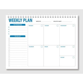 Undated Weekly Planner Notepad with Spiral Binding - 52 Sheets Habit Tracker and To-Do List Organizer for Work, Home, Fitness.