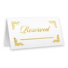 Reserved Cards Gold Foil, 20-Pack Table Tent, VIP Place Card with Space to Write, Double Sides (Place Card Reserved Gold 6.5)