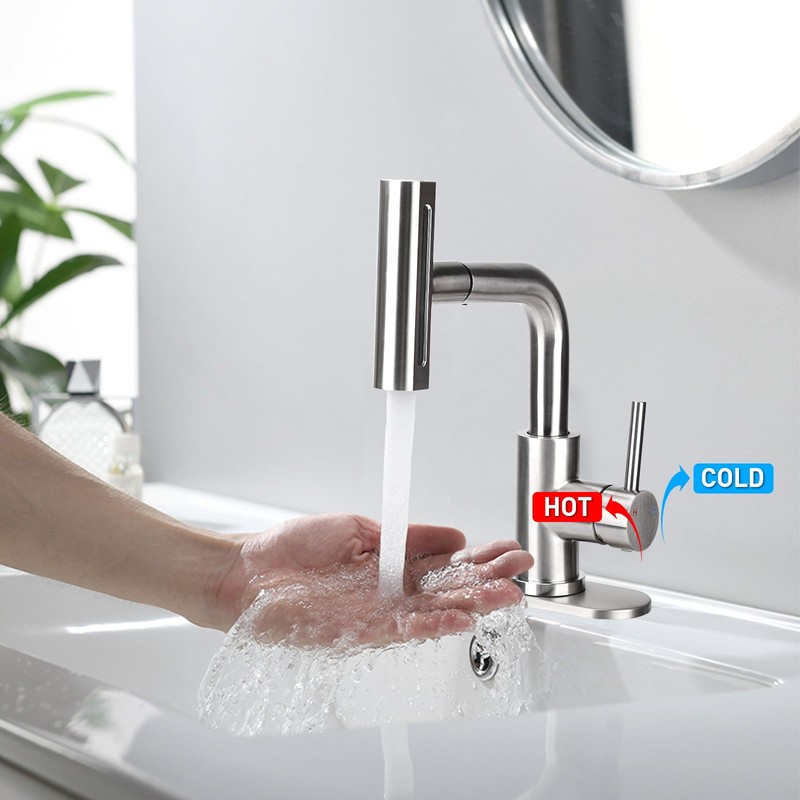 Bietor Bathroom Sink Faucet with 4 Mode Pull Down Sprayer,