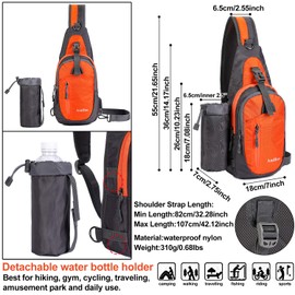 AmHoo Sling Backpack Chest Shoudler Crossbody Bag Water Resistant Hiking Daypack Small Orange