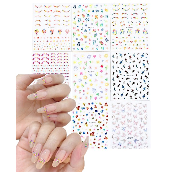 BnbnPup 8 Blatt Nagelsticker Nail Art Sticker Frühling Blume Nagelaufkleber
