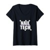Womens Nail Tech Flower Nail Tech V-Neck T-Shirt