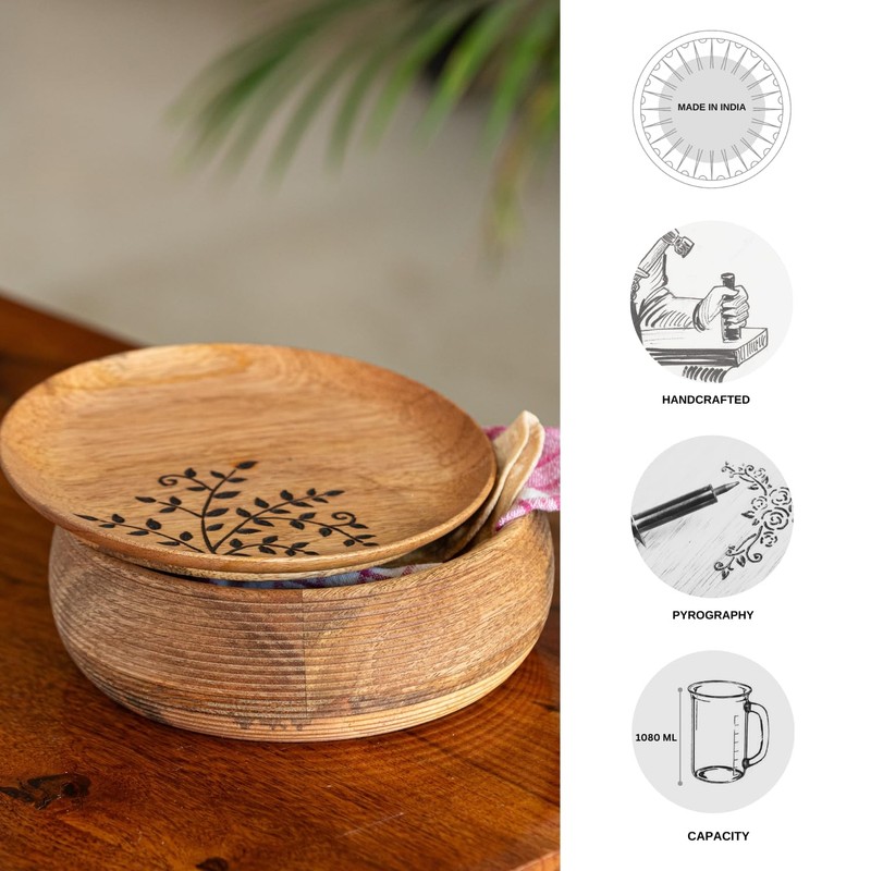 ExclusiveLane Handcrafted Mango Wooden Chapati Box Indian For Storing Roti