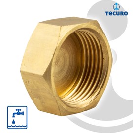 tecuro Cap with hexagon, internal thread Rp 2 inches, blank brass CW617N according to drinking water regulation 50930-6