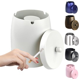 WUSIFIE Ash Tray, Large Outdoor Ashtray with Lid, Ashtray for Outside Patio, Stainless Steel Windproof Smokeless Ash Tray for Balcony, Ashtrays for Smokers, Cigar Ashtray, Home Office Decoration