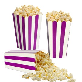 XIEHE 24 Pack Striped Popcorn Boxes - Carnival Parties Mini Paper Popcorn and Candy Containers, Party Supplies for Movie Nights (Purple)