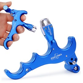 ZSHJGJR Archery Compound Bow Release Aids 4 Fingers Aluminium Alloy Compound Bow Release Adjustable Sensitivity Caliper 360 Degree Clamping Head (Blue)