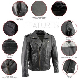 Milwaukee Leather LKM17004 Men's Classic Premium Black Vented Motorcycle Leather Biker Riders Jacket - 6X-Large