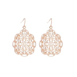 Filigree Hollow Out Geometric Earrings Gold Silver Plated Bohemian Vintage Metallic Cutout Metal Flower Ploral Large Dangle Drop Earrings for Women Boho Style Prom Party Birthday Wedding Jewelry Gifts (Gold)