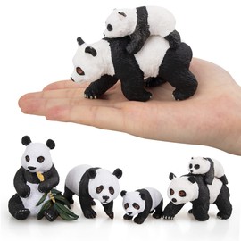 Toymany 4PCS Solid Panda Figurines Toy Set, 2-4" Realistic Plastic Jungle Animals Figures Family Set with Bamboo & Baby Pandas, Educational Toy Cake Toppers Christmas Birthday Gift for Kids Toddlers