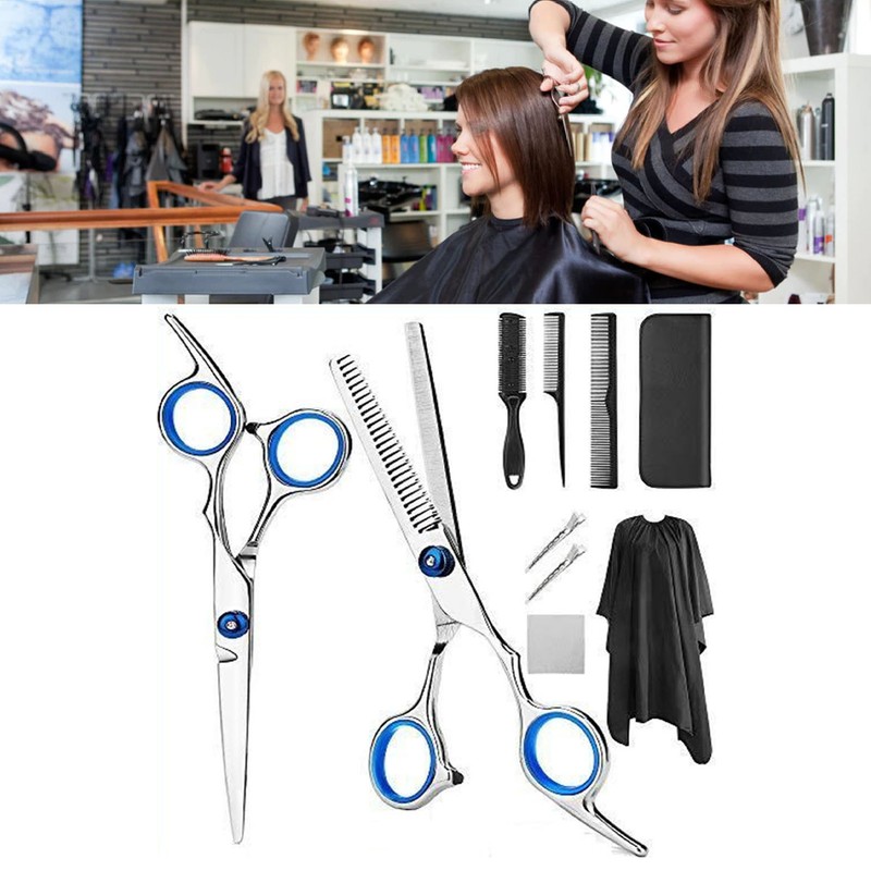 10pcs Hair Cutting Scissors Kit Combs Cape Stainless Steel Barber