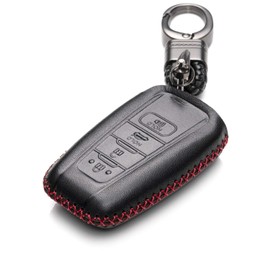 Vitodeco Genuine Leather Smart Key Fob Case Cover Protector - Compatible with Toyota Rav4, Camry, Prius, Highlander, CH-R, Avalon, Toyota 86, Mirai (2016 - 2024 Models) - 4 Buttons, Black/Red