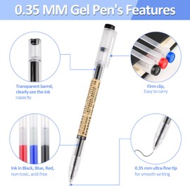 12 Pcs Gel Pens for Writing, Pens Black Ink, Smooth Writing Pens, Ink Pen for Writing, Liquid Ink Rollerball Pens, Pens Multipack, Gel Pens Inky for School Kids Adult - Black, Blue, Red