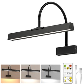 Hudyogy Rechargeable Picture Light with Remote, Wireless 16 Inch Black Art Light, Battery Picture Light with 3 CCT, Dimmable and Timer Wall Picture Lights for Painting, Wall, Gallery, Artwork, Frame