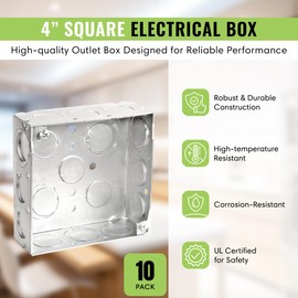 Select 10 Pack 4-Inch Square Electrical Box, Welded with 1/2 & 3/4-Inch KO, 1-1/2-Inch Deep Junction Box Metal, Galvanized Steel, UL, Receptacle Outlet Box