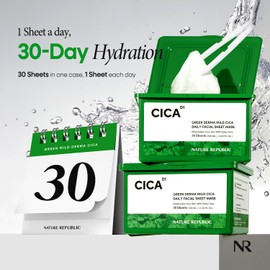 Nature Republic Cica Daily Face Mask (30 vegan sheets) Propolis Extract & Centella Asiatica Bulk Facial spa Mask for Moisturizing & Hydrating Glow, korean beauty skin care for all skin types