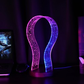 CoolGift Mart Gifts for Gamers and Music Lovers, Light Up Headphone Stand, Walnut Wood Headset Holder with Blue Pink LED Night Light, Ideal Desk Accessory