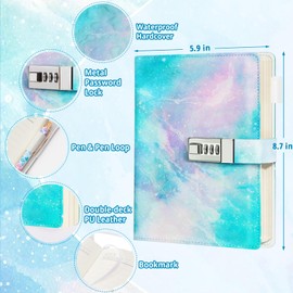 Beadsky Diary with Lock for Girls Age 8-12, A5 Sectet Journal with Lock, 192 Pages Password Notebook Lock Diary with Pen, Preppy Aesthetic Journals Cute Stuff Birthday Gifts for Teen Girls & Women