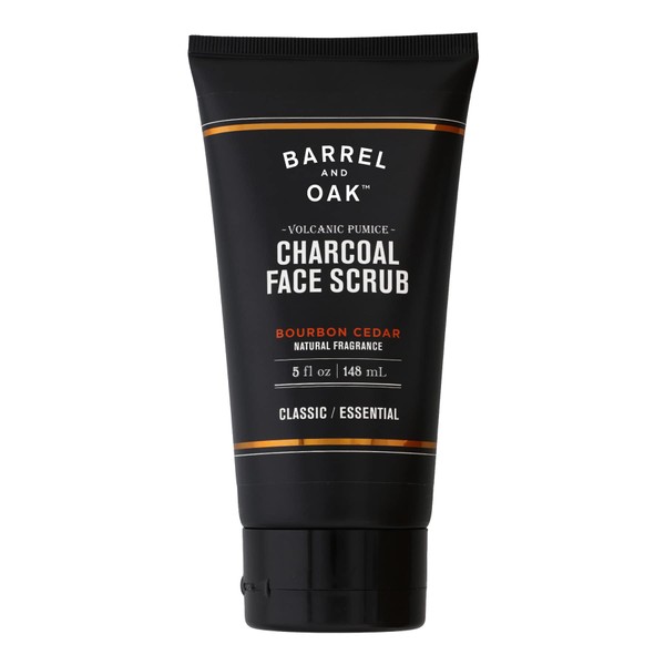 Barrel and Oak - Charcoal Face Scrub with Volcanic Pumice, Men's Exfoliating Scrub, Facial Cleanser, Removes Dead Skin, Absorbs Oil, Cleans Pores, Promotes Beard Growth, Vegan (Bourbon Cedar, 5 oz)