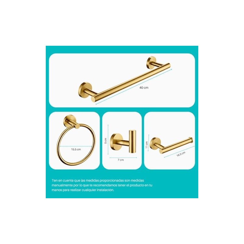 Juego de accesorios para baño 4 piezas – Acabado dorado,