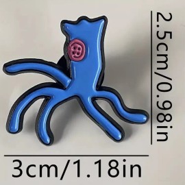 Coraline Stuffed Toy Enamel Pin - Blue Octopus Pentopus One Button Eye Laika