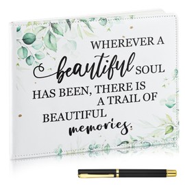 Patelai Funeral Guest Book with Pen Memorial Service Celebration of Life Sign in Book for Funeral Leather Cardinal in Loving Memorial Gift, 112 Pages(Eucalyptus)
