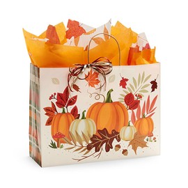 NWP Pumpkin Plaid Paper Shopping Bags - Vogue Size - 16 x 6 x 12in. - Pack of 25