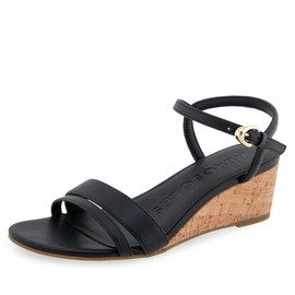 Aerosoles Women's WITT Wedge Sandal, Black Faux Leather/Cork Heel, 11