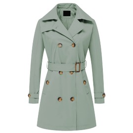 Chrisuno Gabardinas Para Mujer Elegantes Trench Coat Women Women's Length Double-Breasted Trench Coat with Belt Green XS
