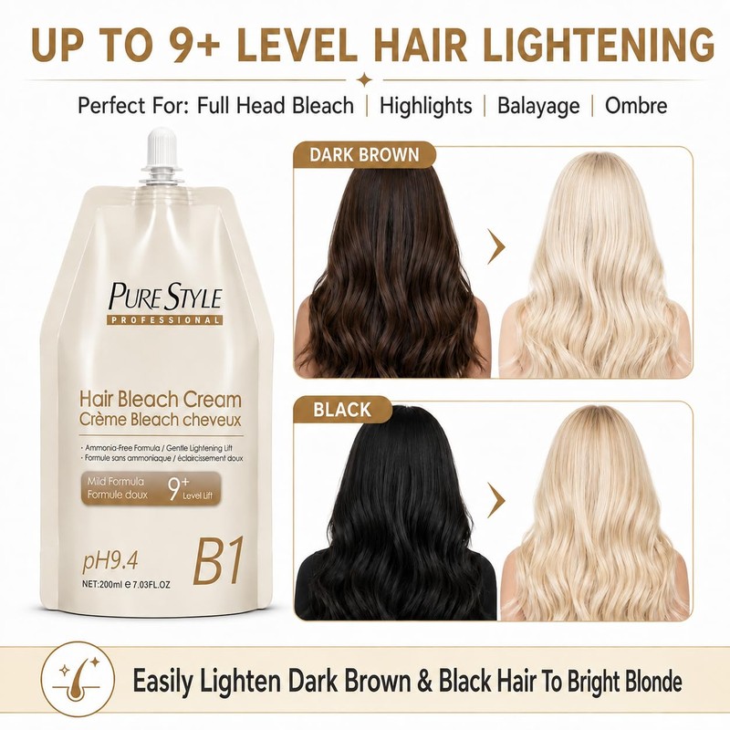 PureStyle Ammonia-Free Hair Bleach Cream, 9+ Level Lift 7.03fl oz(200ml)