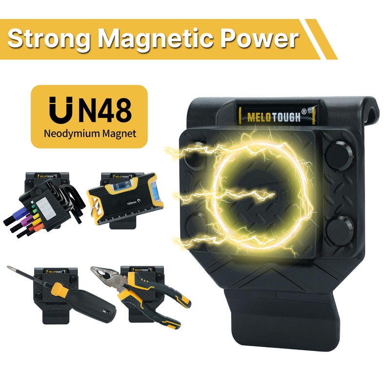 MELOTOUGH Magnetic Belt Clip Strong Magnetic Tool Holder for Screws,Nails,Hammer,Wrench,Screwdriver,Pliers,Sockets,Trowel