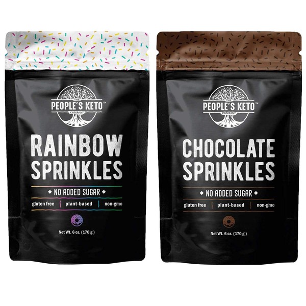 Keto Sprinkles, 6 oz. Larger Value Size, Dye Free, Non-GMO, Plant-Based, Vegan, Gluten Free, All Natural, No Artificial Coloring, Sugar Free Sprinkles, 1g Net Carb (Rainbow & Chocolate, 2 Pack)