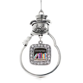 Inspired Silver - Librarian Silver Christmas Ornament - Square Charm Christmas Tree Ornament with Cubic Zirconia - Snowman Hanging Decoration