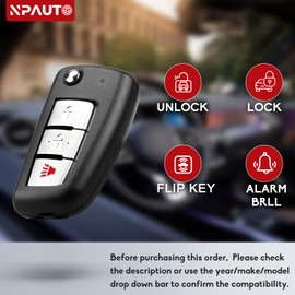 NPAUTO Key Fob Replacement Fits for Nissan Rogue 2014 2015 2016 2017 2018 2019 2020 - Keyless Entry Remote Control Flip Uncut Ignition Car Keys (CWTWB1G767, 3 Buttons, 433 MHz)