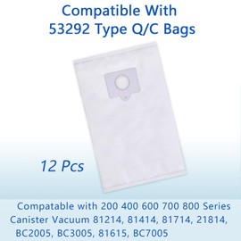 LOSKLENO 12 Pack 53292 Type Q/C Canister Vacuum Cleaner Bags Compatible with Kenmore 200/400/600/800 Series Vacuum Bags, Fit for Models 81214/81414/81714,/21814, BC2005/BC3005/81615/BC7005 (white)