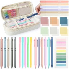 Lincia 30 Pcs Aesthetic School Supplies 6 Cute Mechanical Pencil 5 Colored Ballpoint Pen 5 Quick Dry Pen 6 Pastel Highlighter 6 Transparent Sticky Note Sticky Index Tab for Office(White)